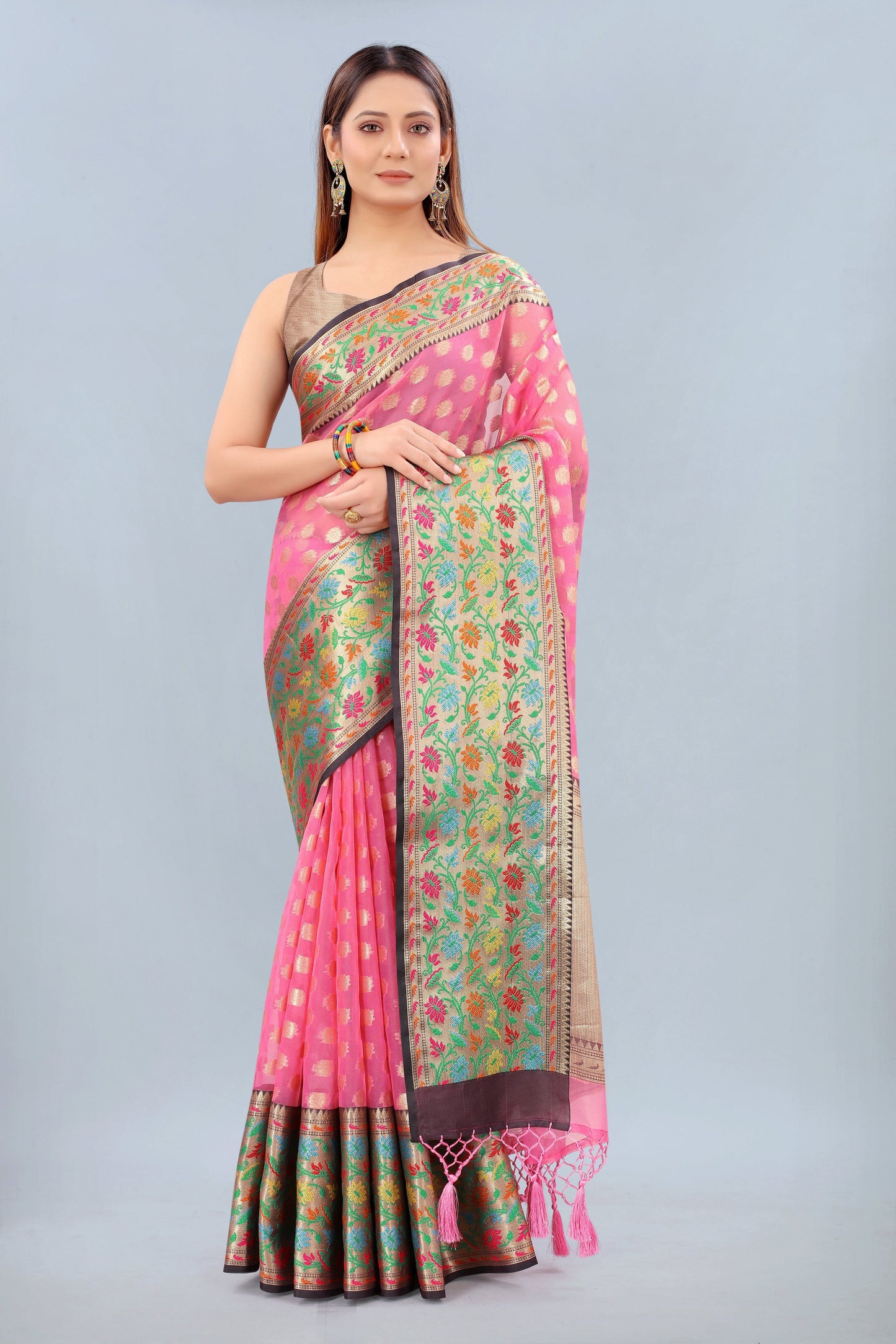 Hiral Fashion Pink Banarasi Art Silk Woven Design Saree | Swadesiicart
