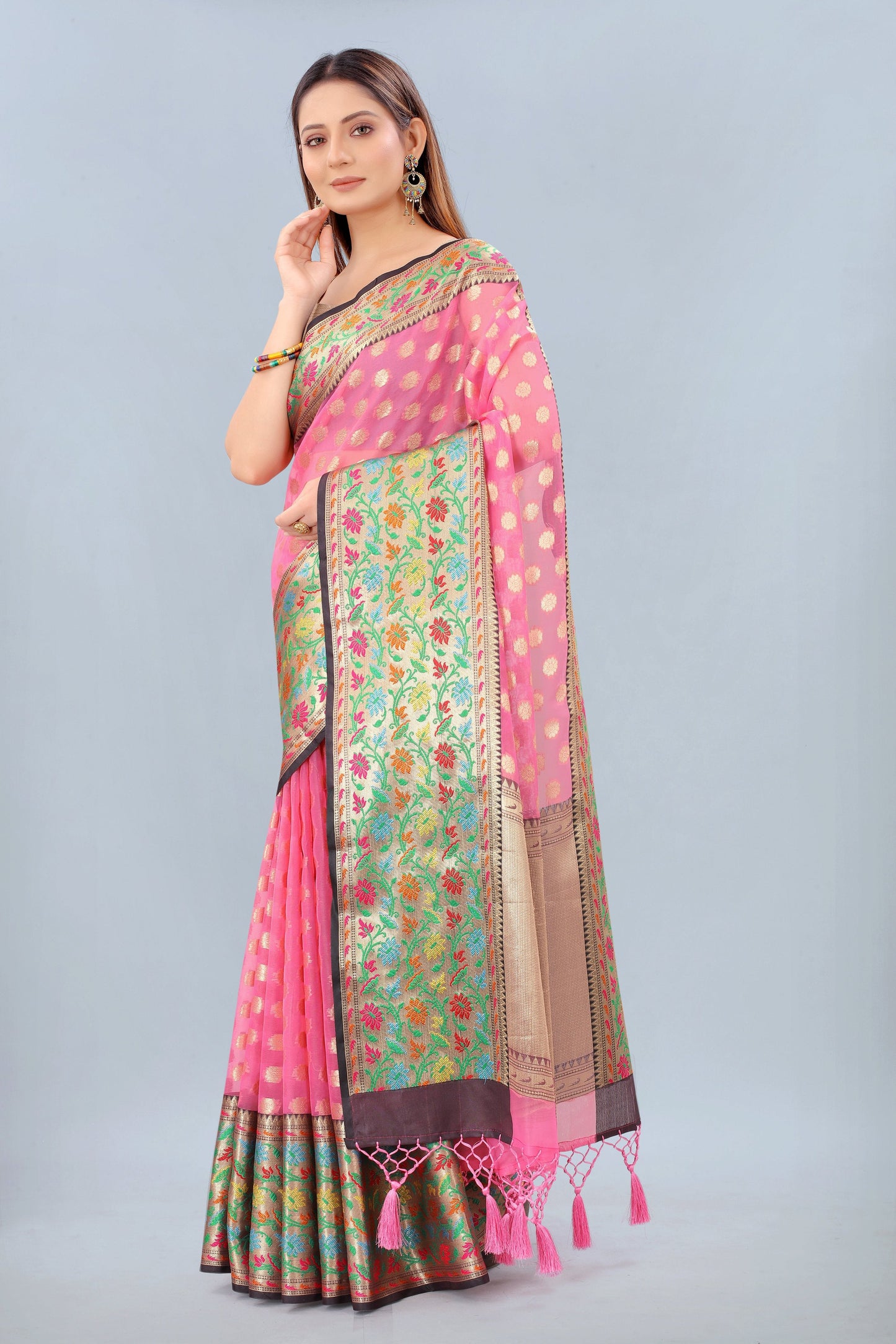 Hiral Fashion Pink Banarasi Art Silk Woven Design Saree | Swadesiicart