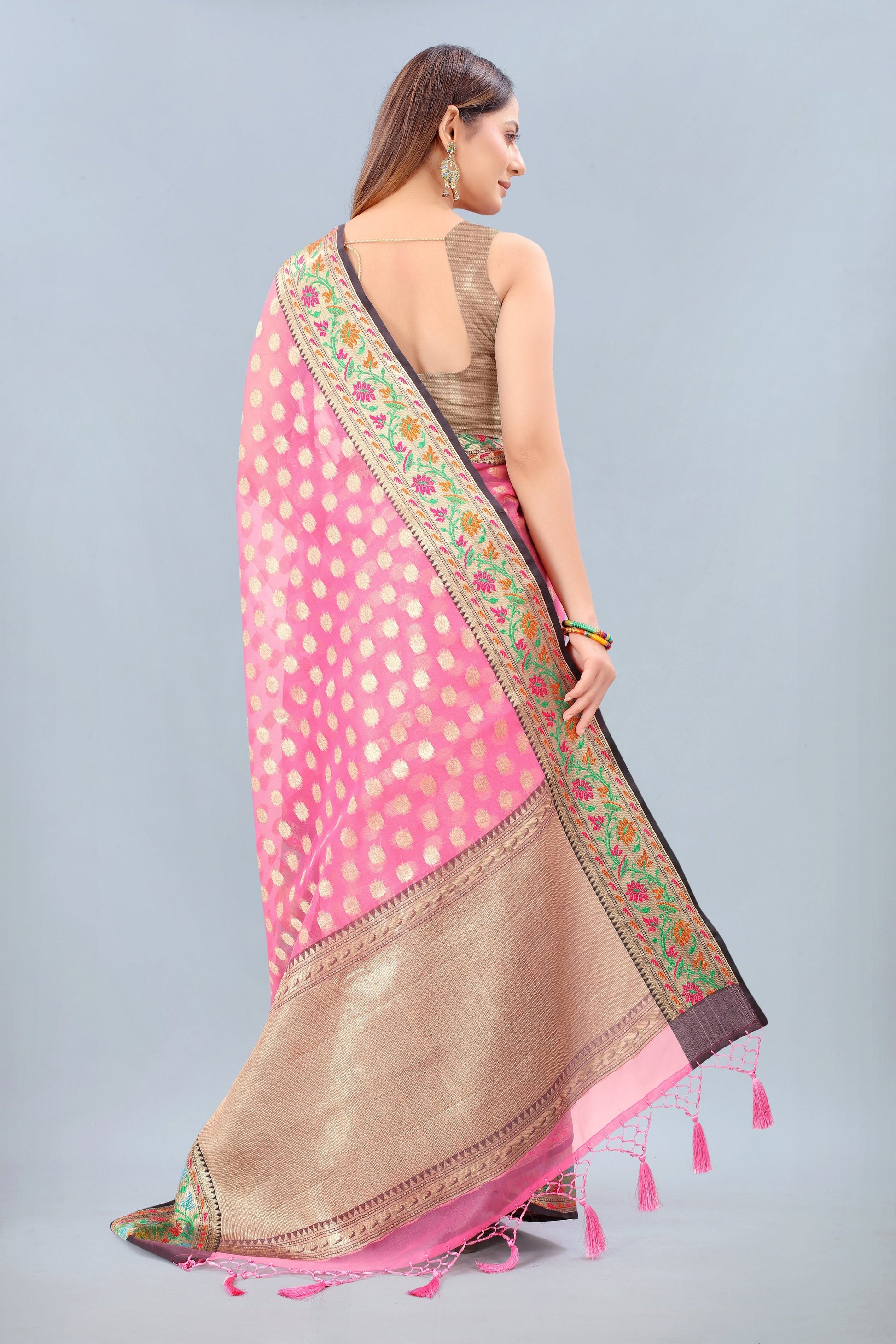 Hiral Fashion Pink Banarasi Art Silk Woven Design Saree | Swadesiicart
