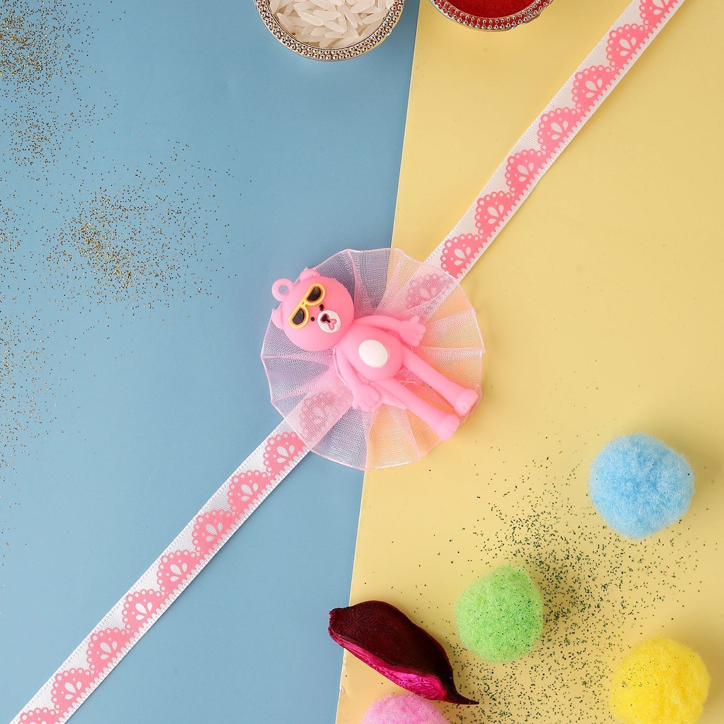 trueBrowns X Voylla Adorable Pink Teddy Bear Rakhi With Roli Chaawal Pack | Swadesiicart