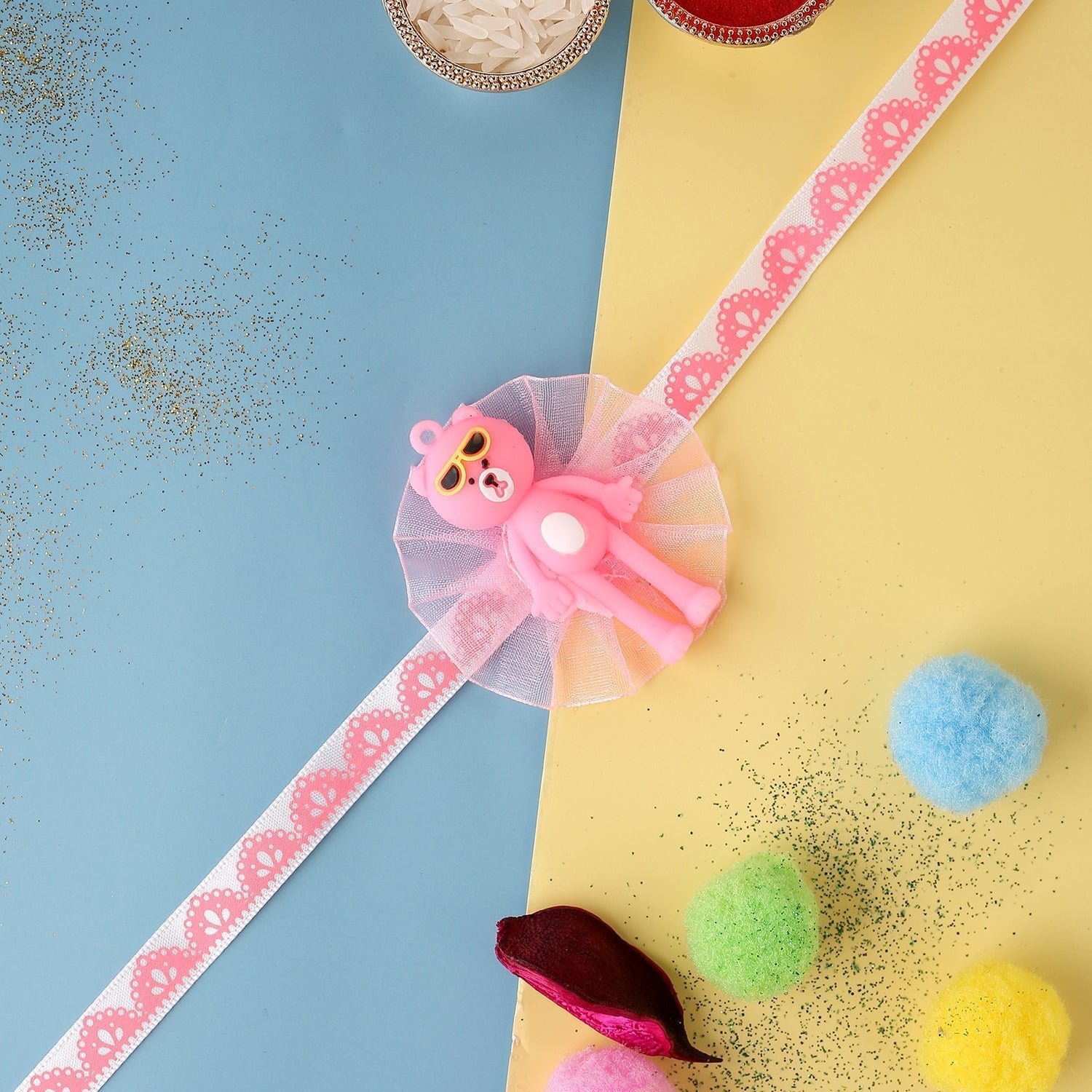 trueBrowns X Voylla Adorable Pink Teddy Bear Rakhi With Roli Chaawal Pack | Swadesiicart