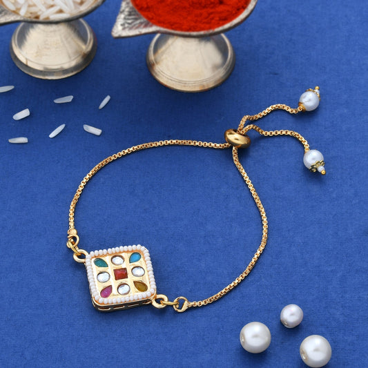 trueBrowns X Voylla CZ Embellished Gold Toned Bracelet Style Rakhi | Swadesiicart