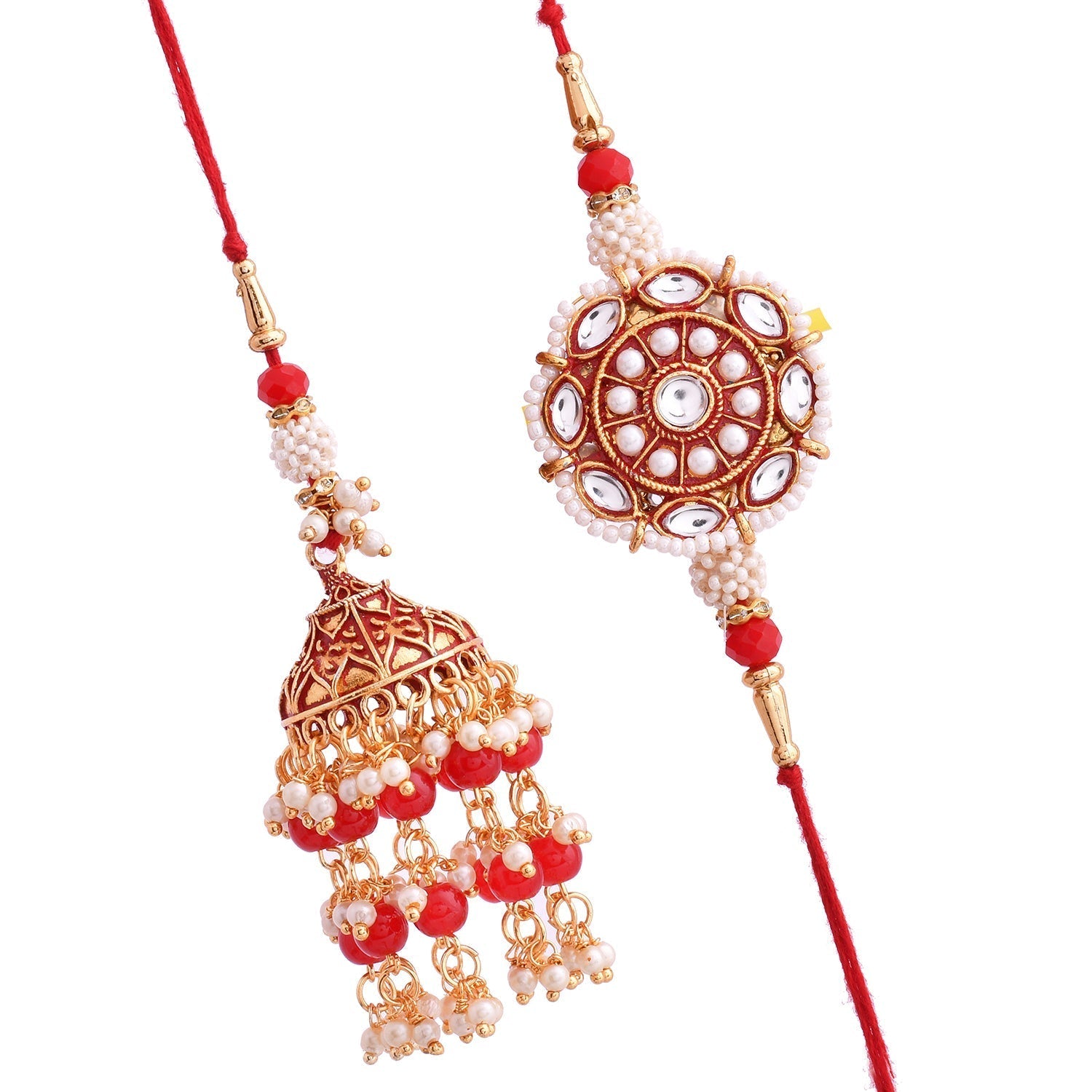 trueBrowns X Voylla Pearl Beaded Lumba & Rakhi Studded With Kundan and Red Stones | Swadesiicart