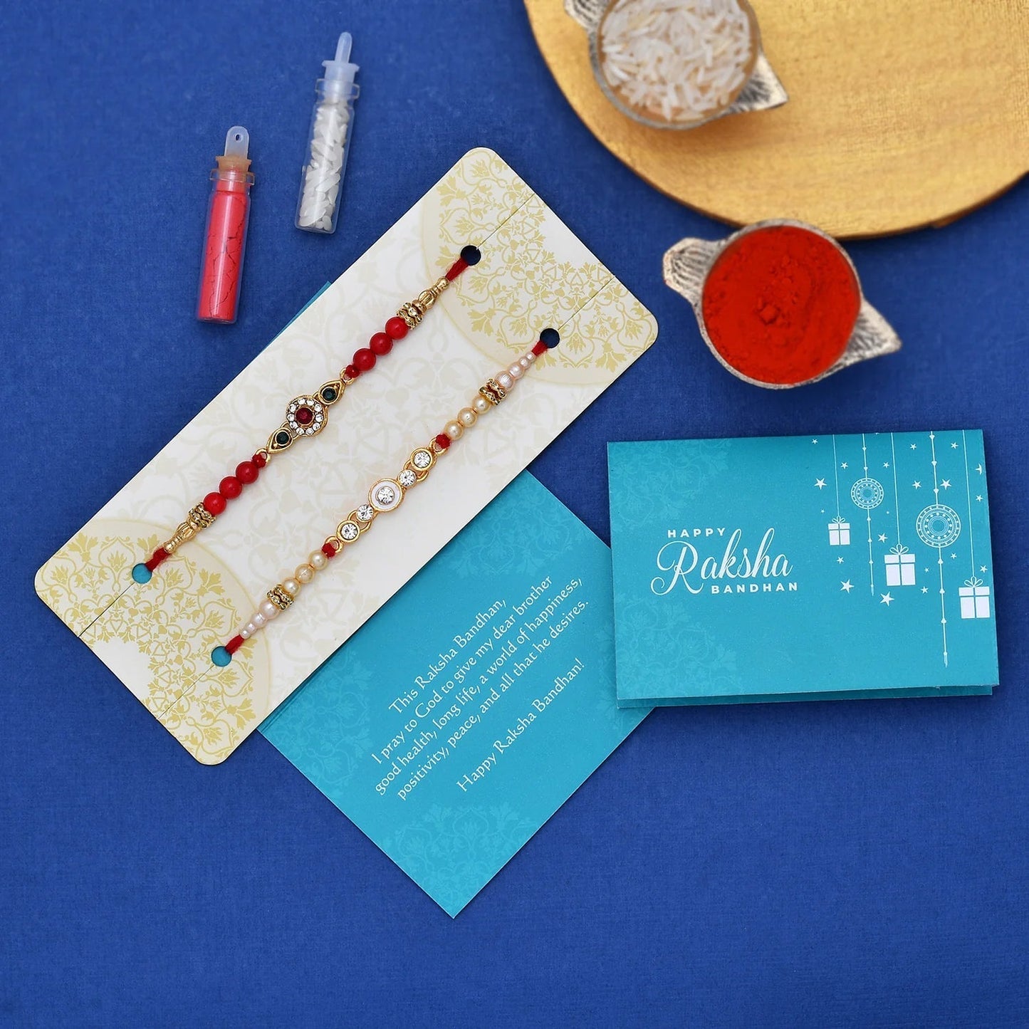 trueBrowns X Voylla Set of 2 Floral Pearl Beads Studded Rakhi | Swadesiicart