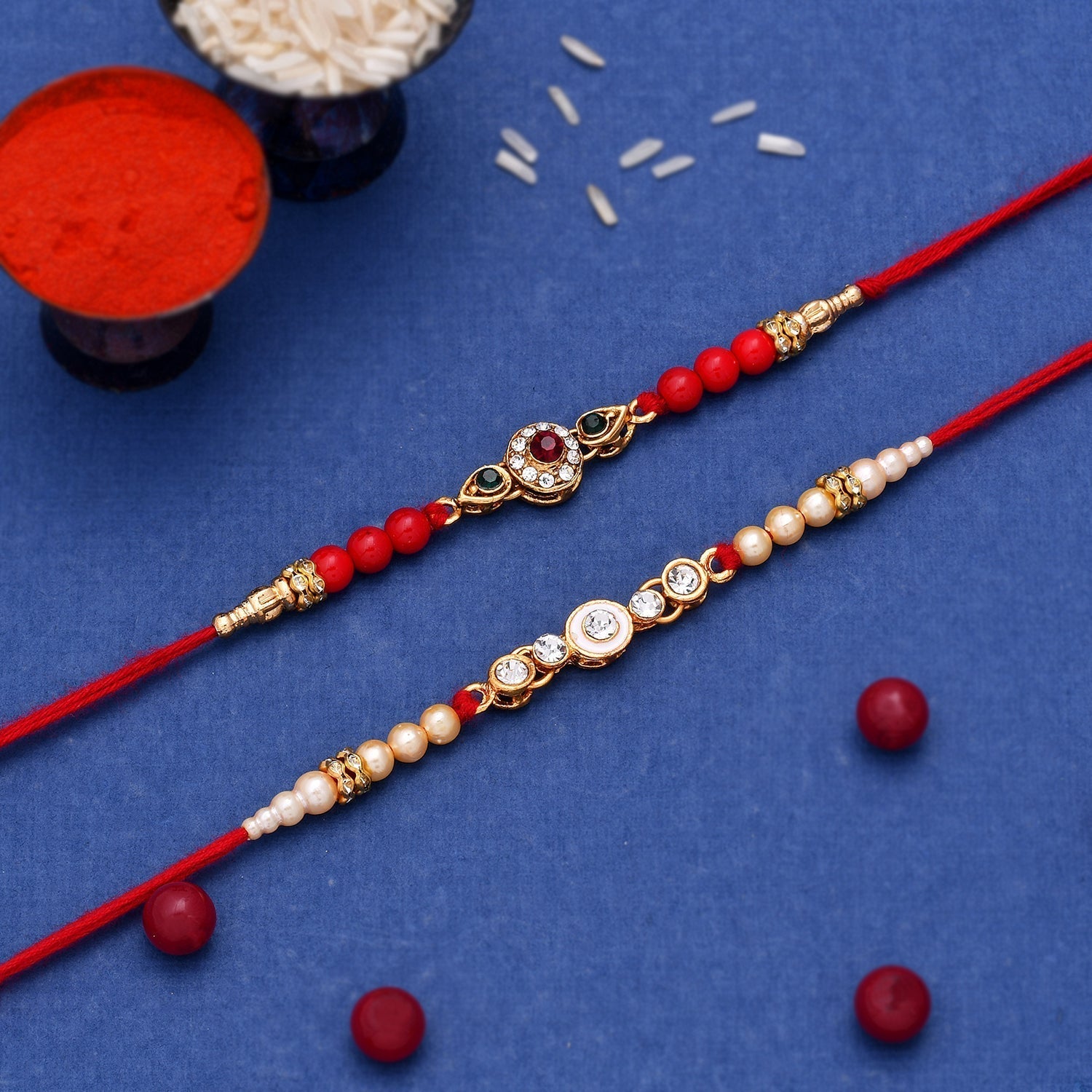 trueBrowns X Voylla Set of 2 Floral Pearl Beads Studded Rakhi | Swadesiicart