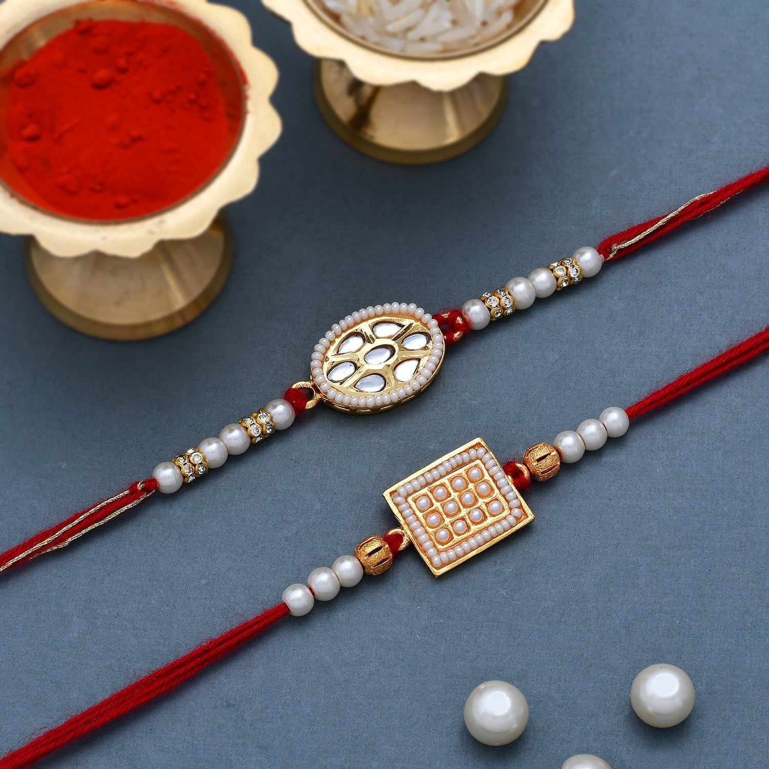 trueBrowns X Voylla Set of 2 Meenakari Kundan Embellished Rakhi | Swadesiicart