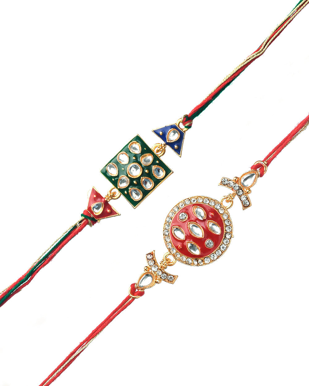 trueBrowns X Voylla Set of 2 Enameled Kundan And CZ Sparkling Rakhis | Swadesiicart