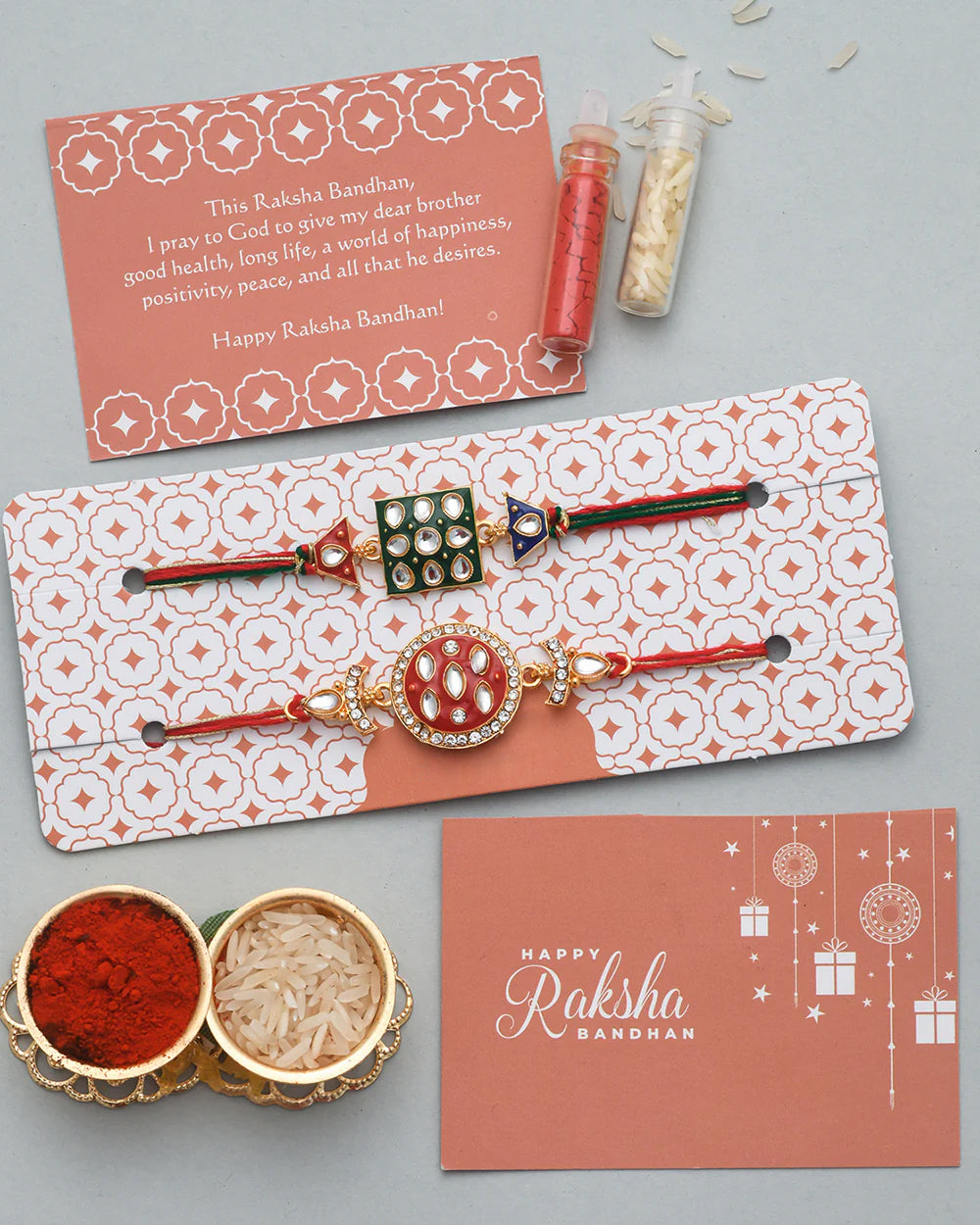 trueBrowns X Voylla Set of 2 Enameled Kundan And CZ Sparkling Rakhis | Swadesiicart