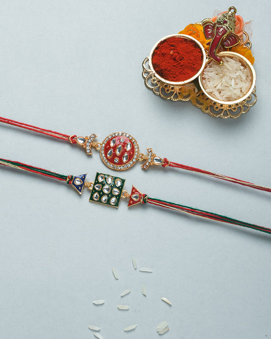 trueBrowns X Voylla Set of 2 Enameled Kundan And CZ Sparkling Rakhis | Swadesiicart