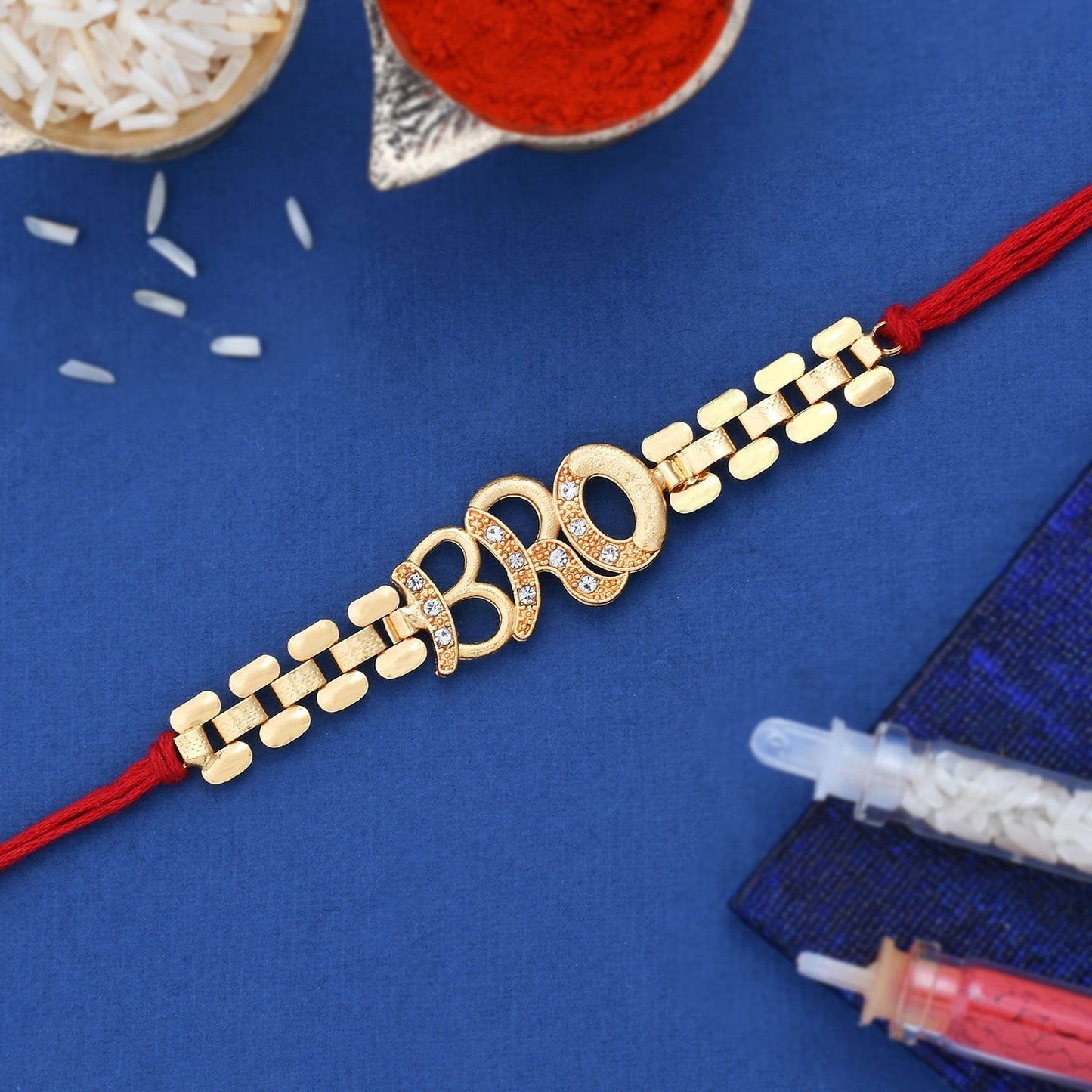 trueBrowns X Voylla Bro A Gem Embellished Gold Tone Rakhi | Swadesiicart