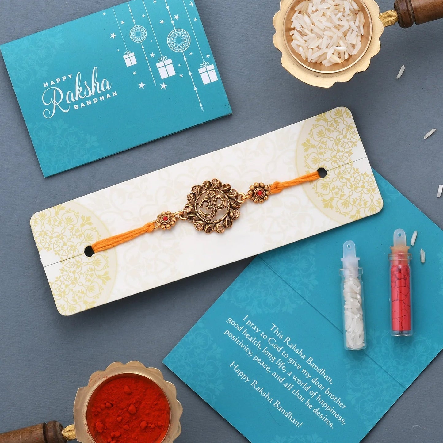 trueBrowns X Voylla Deity Inspired 'OM' Rakhi With Red Thread | Swadesiicart