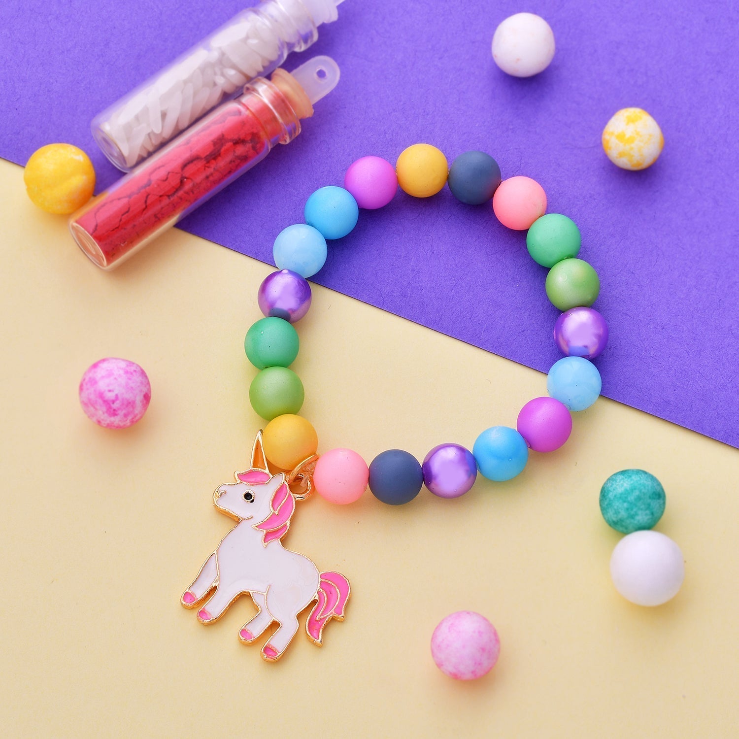 trueBrowns X Voylla Pink Unicorn Kids Convertible Rakhi with Colorful Beads | Swadesiicart