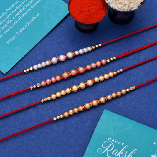 trueBrowns X Voylla Set of 4 Pearl Beads Embellished Flamboyant Rakhi | Swadesiicart