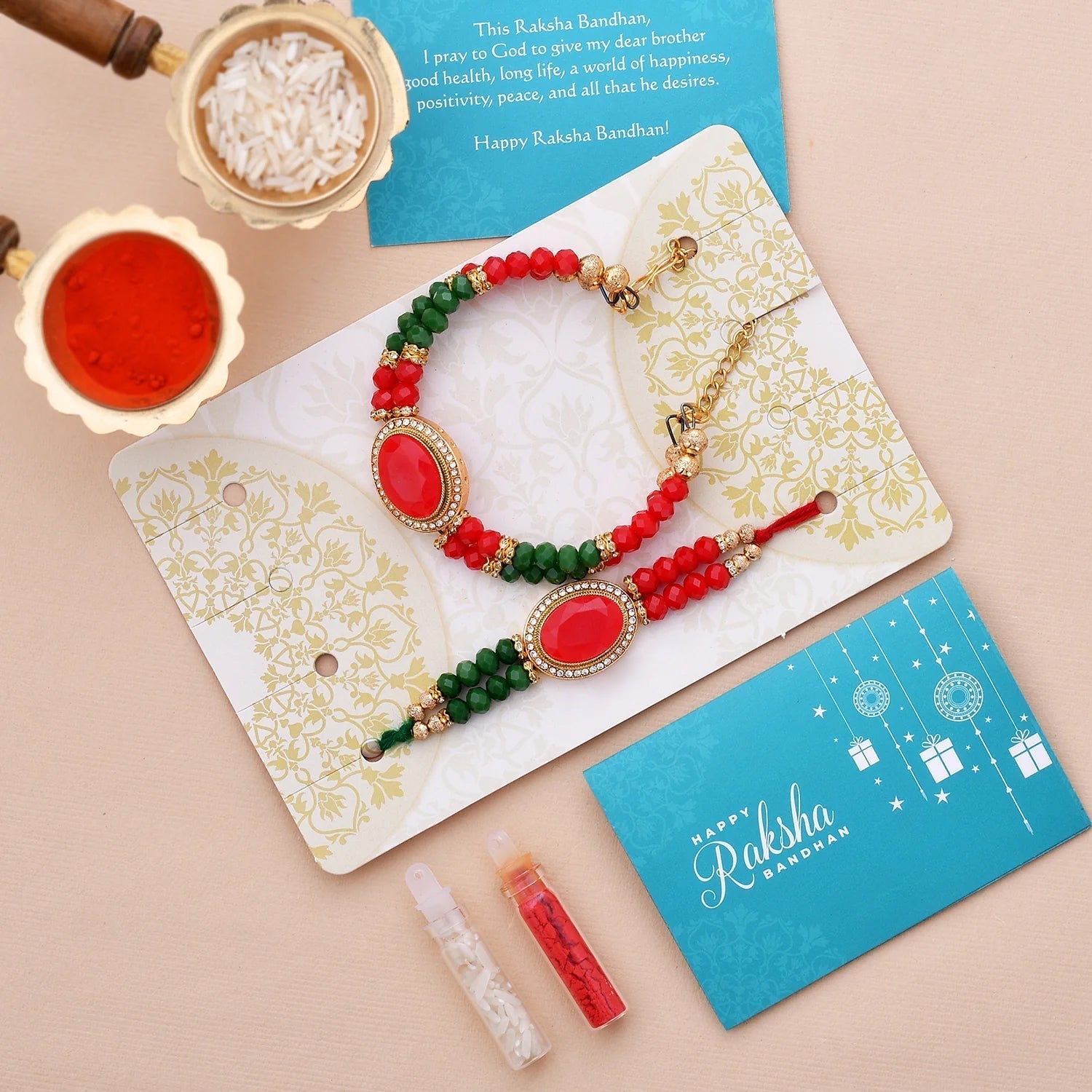 trueBrowns X Voylla Colorful Beads Embedded Bhaiya Bhabhi Rakhi | Swadesiicart