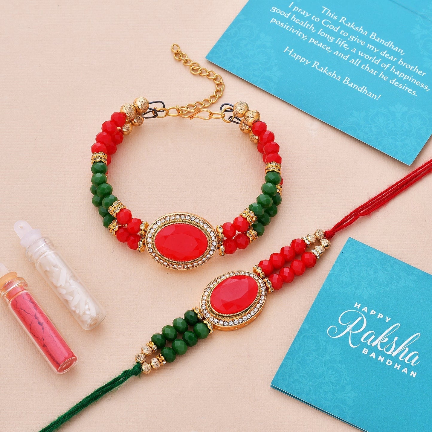 trueBrowns X Voylla Colorful Beads Embedded Bhaiya Bhabhi Rakhi | Swadesiicart