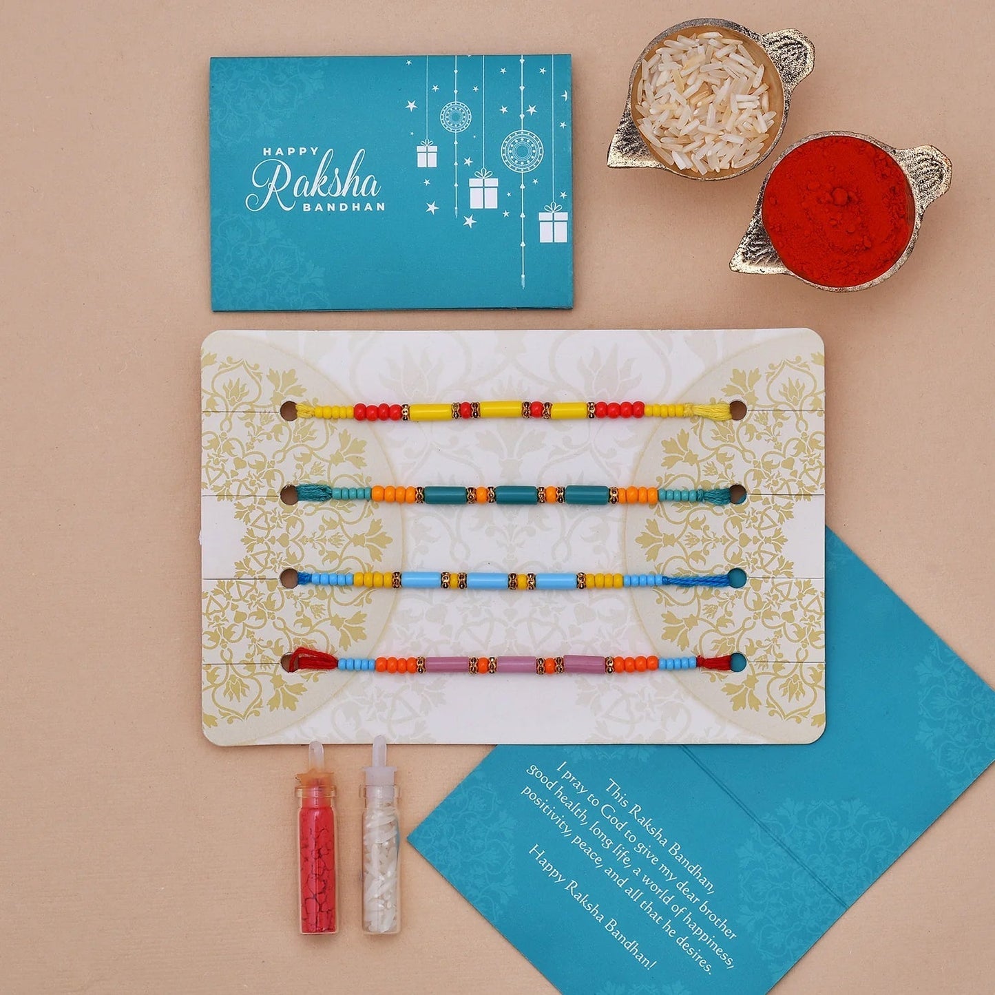trueBrowns X Voylla Set of 4 Colorful Beads embedded Rakhi | Swadesiicart