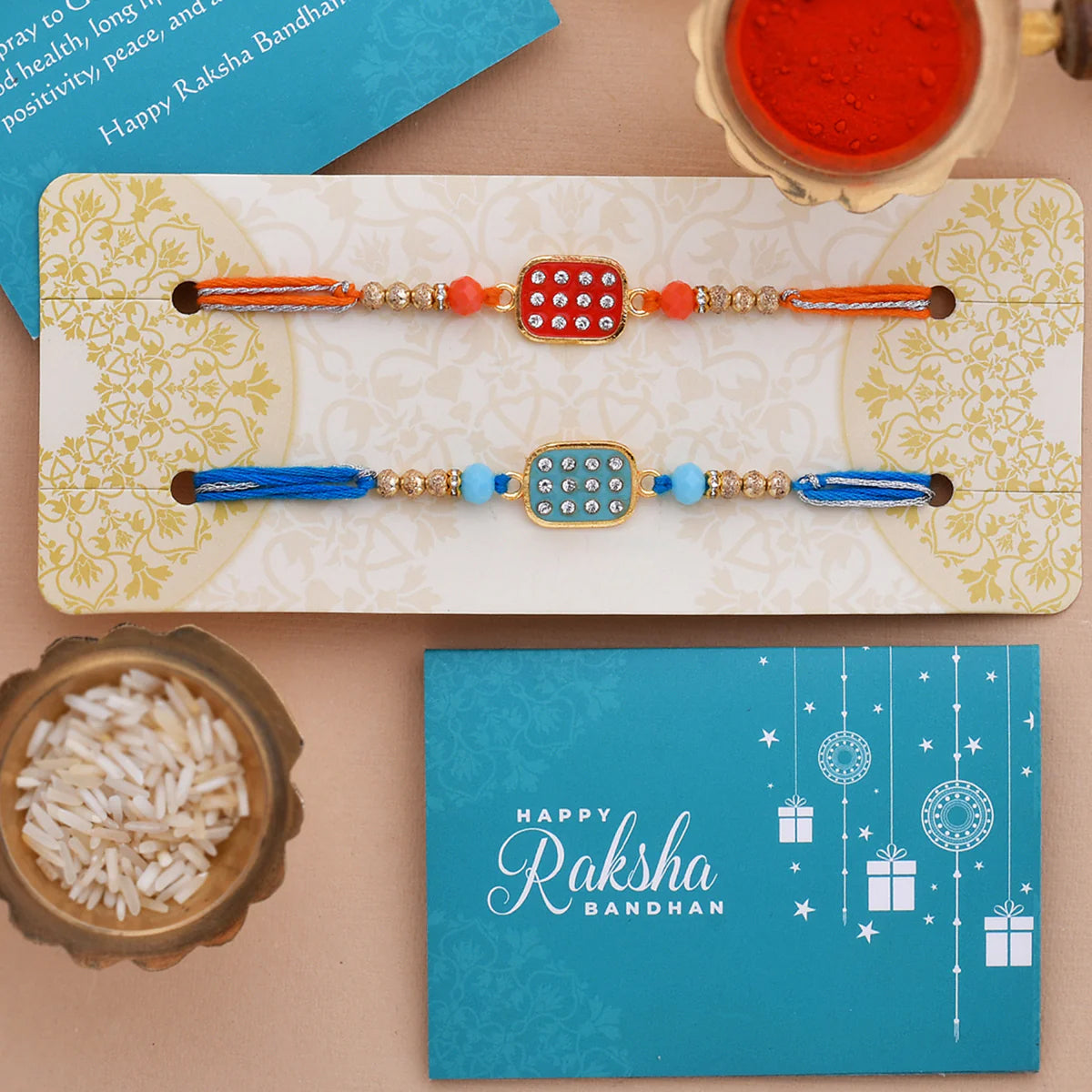 trueBrowns X Voylla Set Of 2 Red & Blue Enameled Rakhi | Swadesiicart