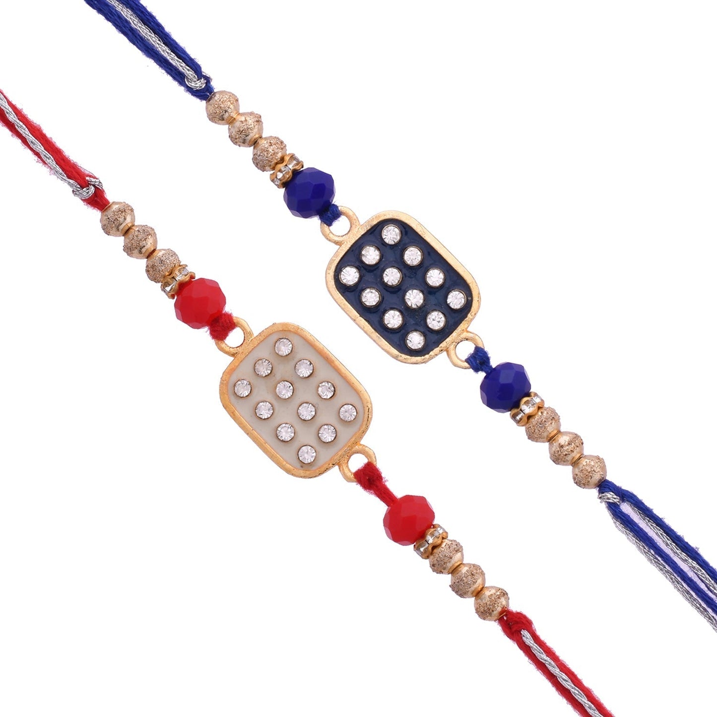 trueBrowns X Voylla Set of 2 Rectangle CZ Embellished Thread Rakhi | Swadesiicart