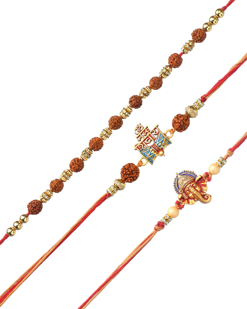 trueBrowns X Voylla Set Of 3 Auspicious Rudraksha Studded Rakhis | Swadesiicart