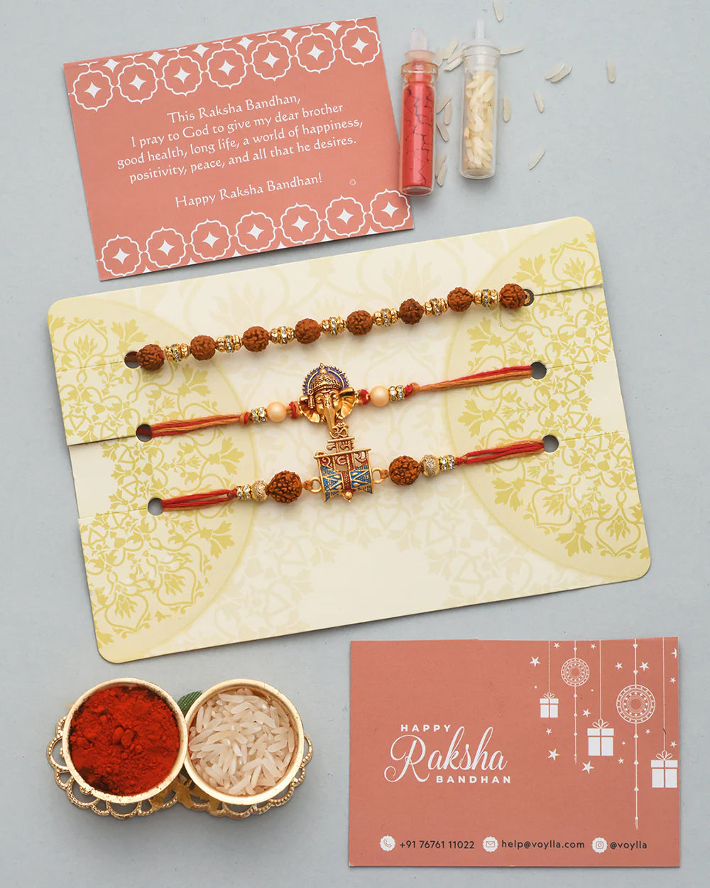trueBrowns X Voylla Set Of 3 Auspicious Rudraksha Studded Rakhis | Swadesiicart