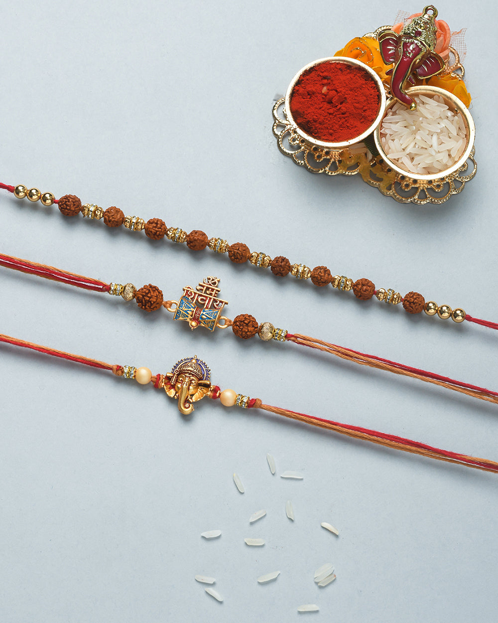 trueBrowns X Voylla Set Of 3 Auspicious Rudraksha Studded Rakhis | Swadesiicart