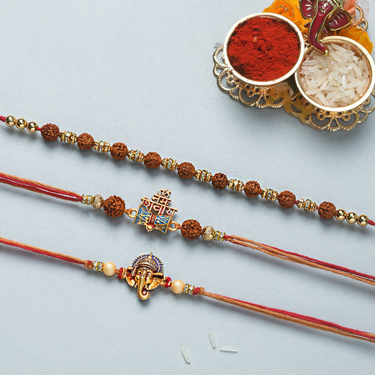 trueBrowns X Voylla Set Of 3 Auspicious Rudraksha Studded Rakhis | Swadesiicart