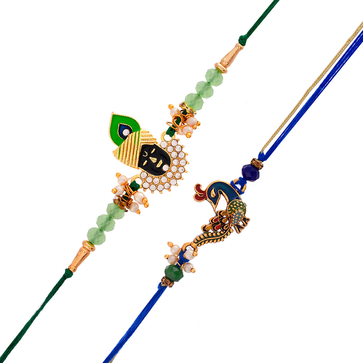 trueBrowns X Voylla Pack of 2 Green Lord Krishna And Blue Peacock Rakhi | Swadesiicart