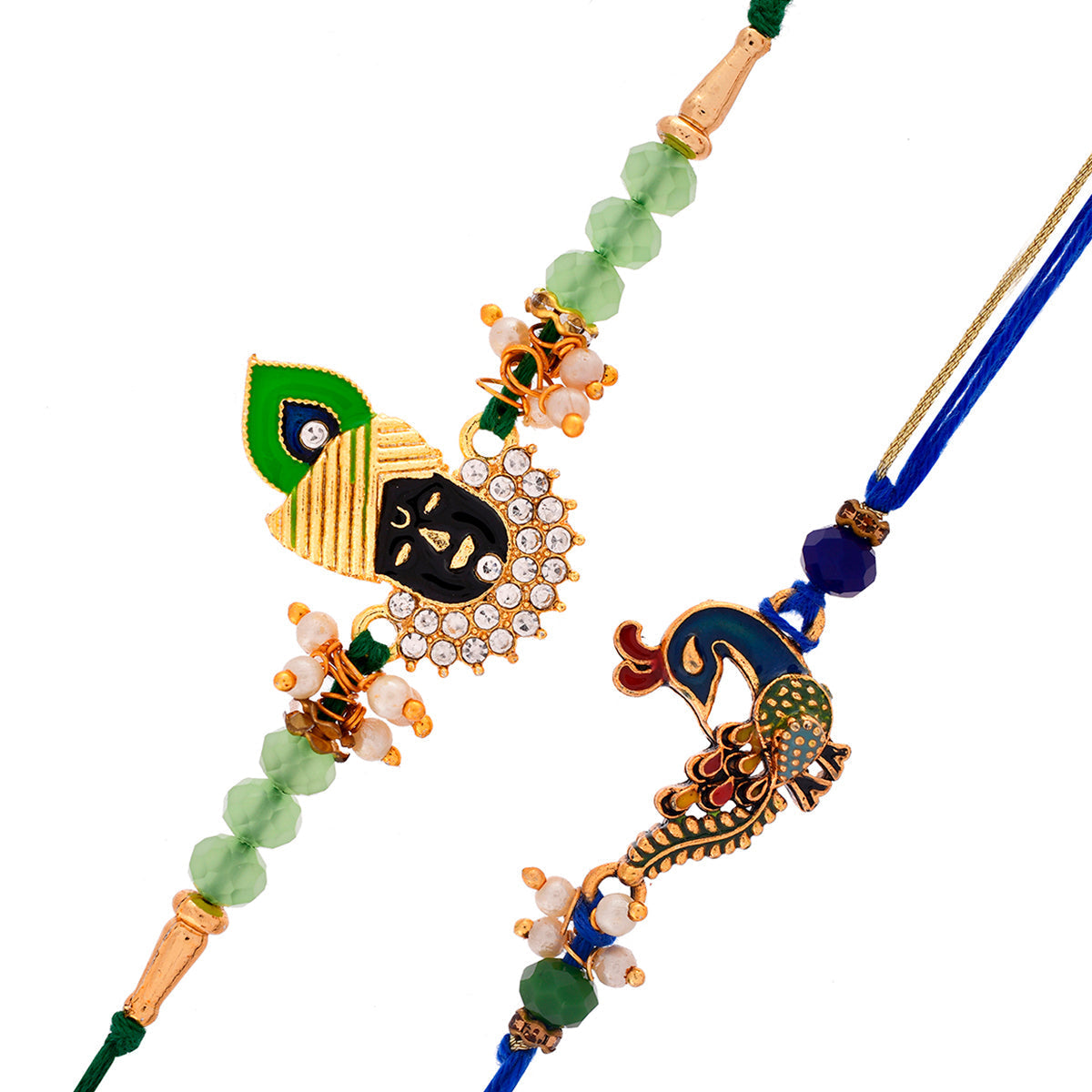 trueBrowns X Voylla Pack of 2 Green Lord Krishna And Blue Peacock Rakhi | Swadesiicart