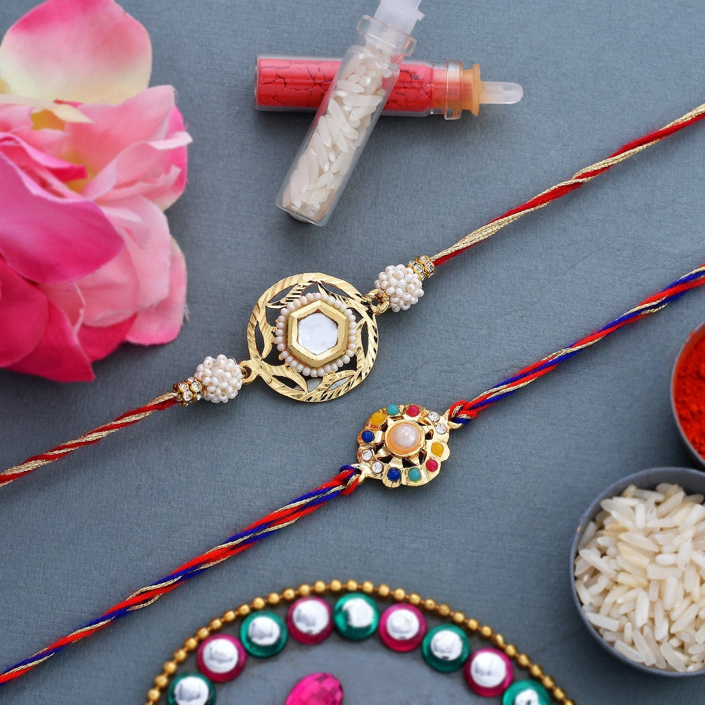 trueBrowns X Voylla Set of 2 Meenakari Rakhi for Brothers | Swadesiicart