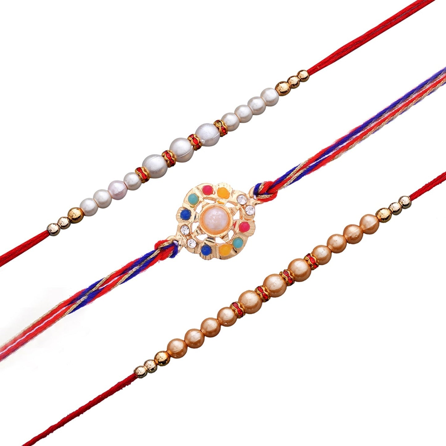 trueBrowns X Voylla Set of 3 Pearl Beads Studded Thread Rakhi | Swadesiicart