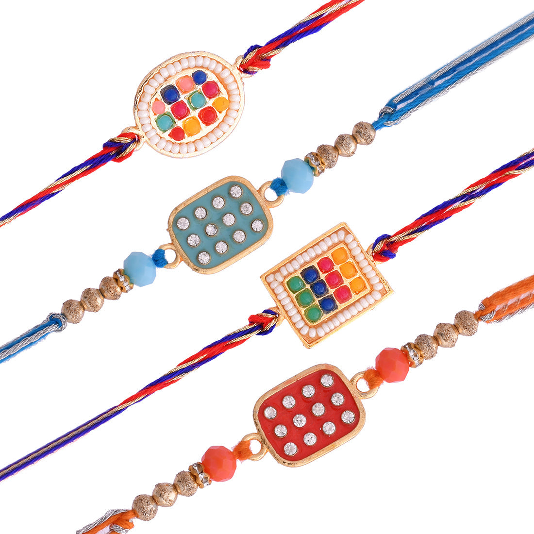 trueBrowns X Voylla Set of 4 Meenakari Kundan Embellished Rakhi | Swadesiicart