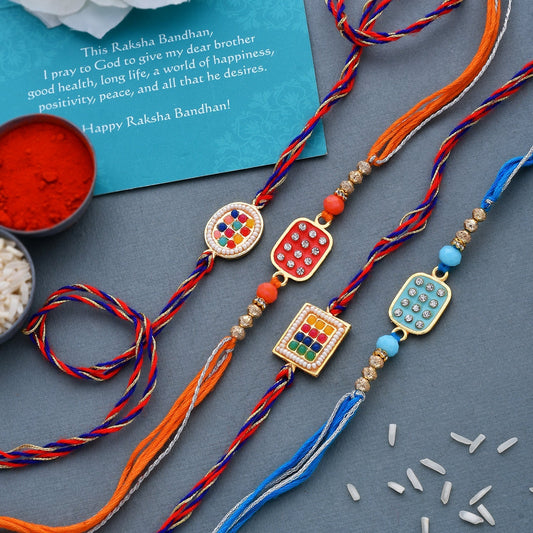 trueBrowns X Voylla Set of 4 Meenakari Kundan Embellished Rakhi | Swadesiicart