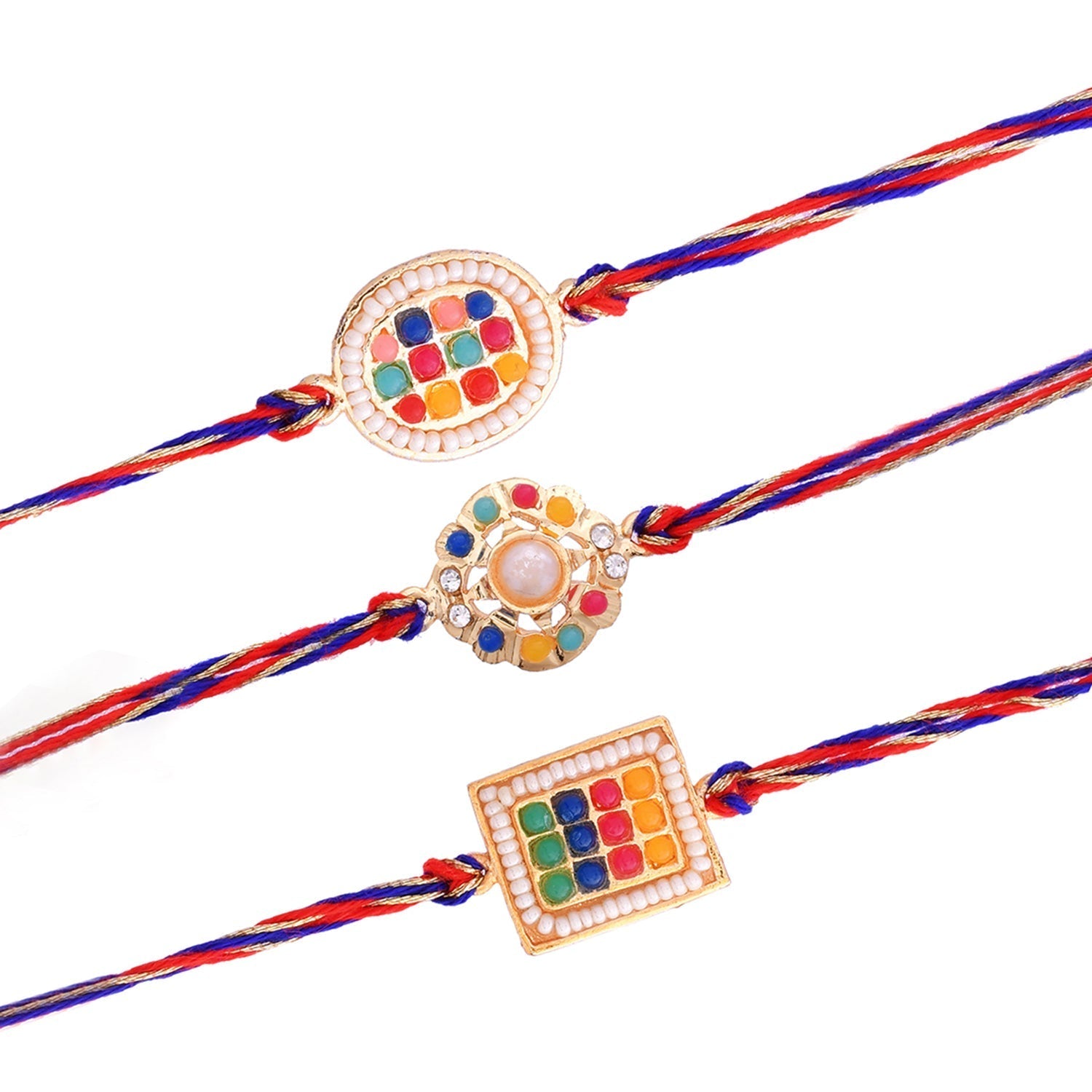 trueBrowns X Voylla Set of 3 Colorful Beads Studded Thread Rakhi | Swadesiicart