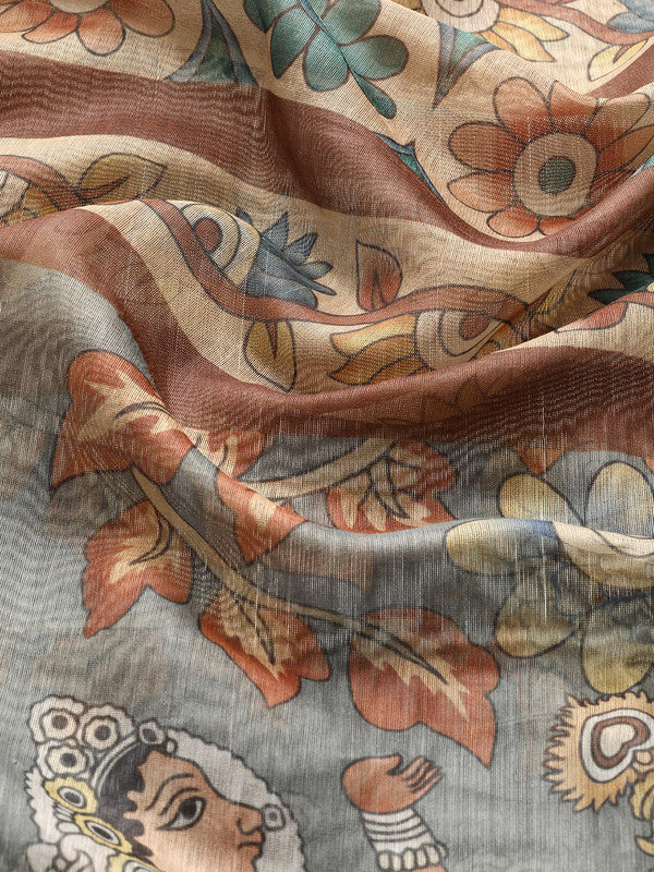 Multicolor Cotton Blend Printed Kalamkari Saree with Unstitched Blouse - Hiral Fashion | Swadesiicart