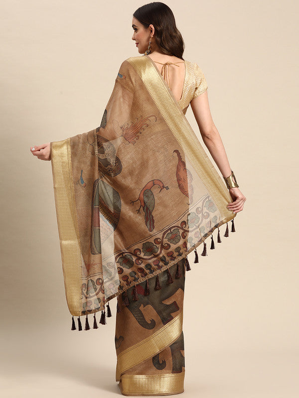Multicolor Cotton Blend Printed Kalamkari Saree with Unstitched Blouse - Hiral Fashion | Swadesiicart