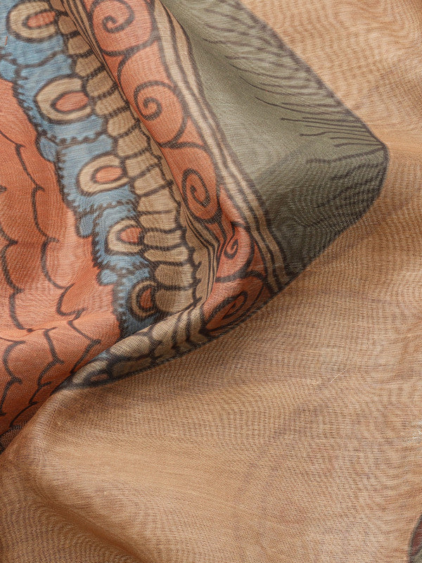 Multicolor Cotton Blend Printed Kalamkari Saree with Unstitched Blouse - Hiral Fashion | Swadesiicart