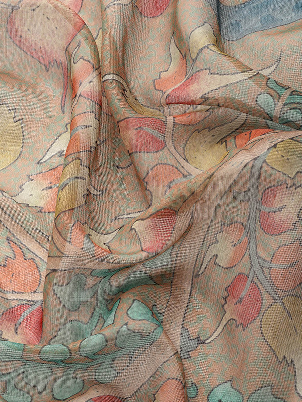 Multicolor Cotton Blend Printed Kalamkari Saree with Unstitched Blouse - Hiral Fashion | Swadesiicart