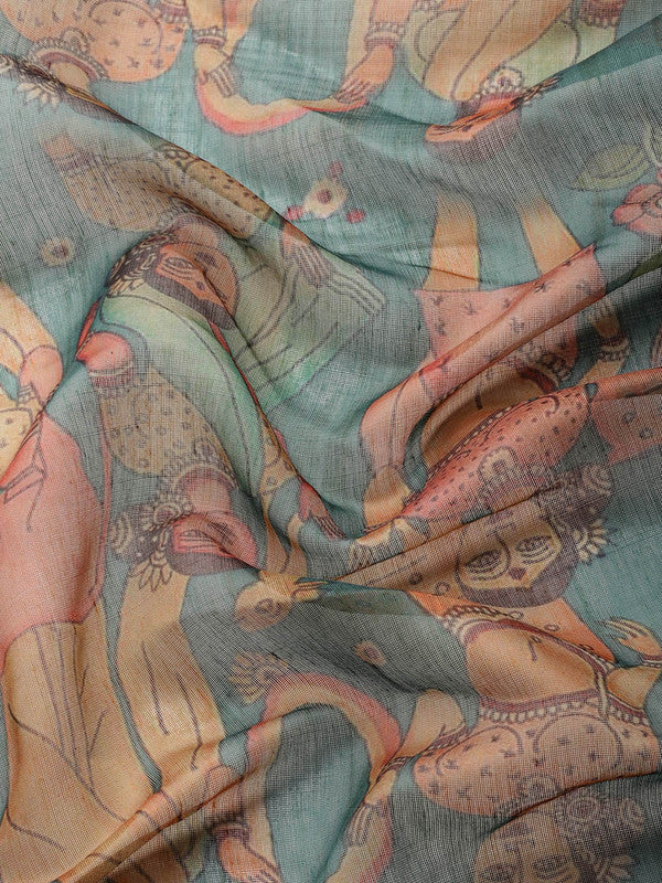 Multicolor Cotton Blend Printed Kalamkari Saree with Unstitched Blouse - Hiral Fashion | Swadesiicart