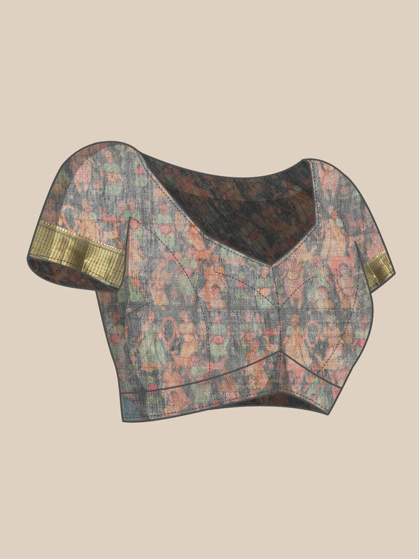 Multicolor Cotton Blend Printed Kalamkari Saree with Unstitched Blouse - Hiral Fashion | Swadesiicart