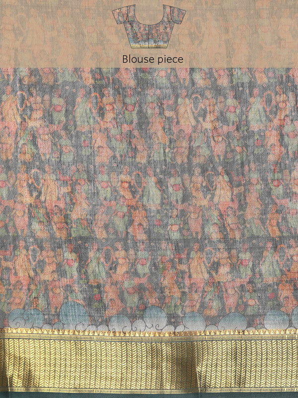 Multicolor Cotton Blend Printed Kalamkari Saree with Unstitched Blouse - Hiral Fashion | Swadesiicart