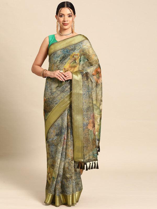 Multicolor Cotton Blend Printed Kalamkari Saree with Unstitched Blouse - Hiral Fashion | Swadesiicart