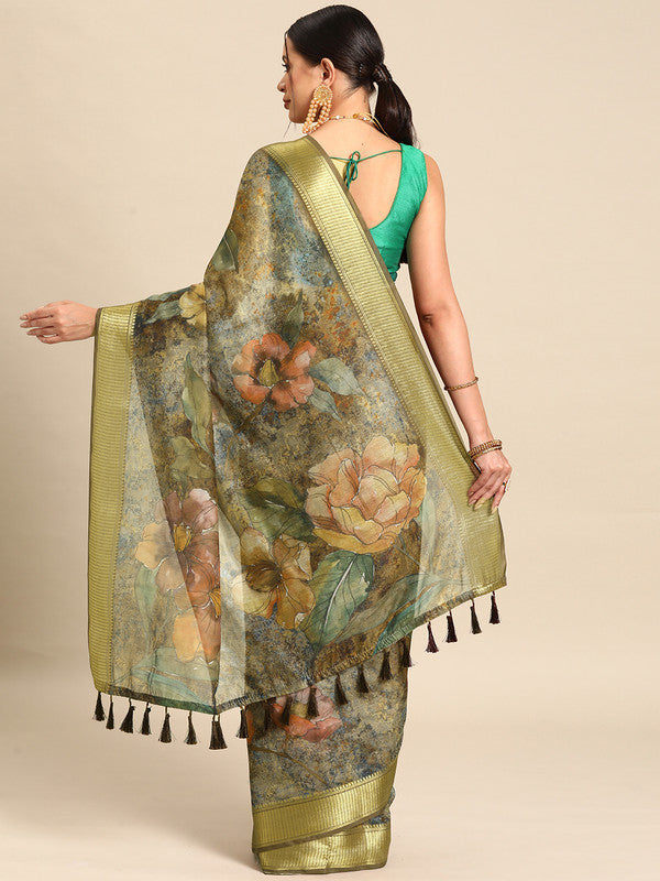 Multicolor Cotton Blend Printed Kalamkari Saree with Unstitched Blouse - Hiral Fashion | Swadesiicart