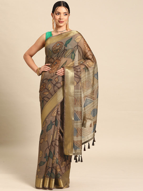 Multicolor Cotton Blend Printed Kalamkari Saree with Unstitched Blouse - Hiral Fashion | Swadesiicart