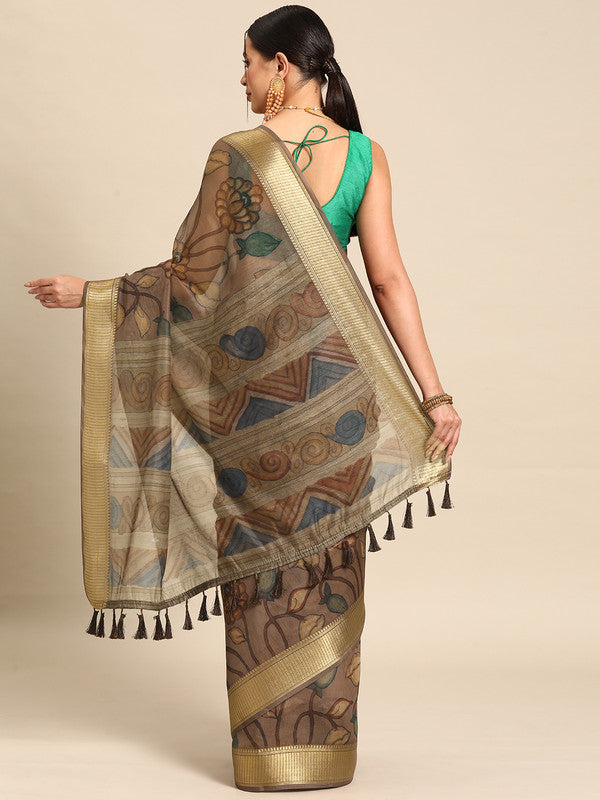 Multicolor Cotton Blend Printed Kalamkari Saree with Unstitched Blouse - Hiral Fashion | Swadesiicart