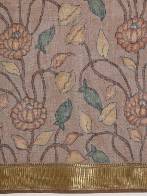 Multicolor Cotton Blend Printed Kalamkari Saree with Unstitched Blouse - Hiral Fashion | Swadesiicart