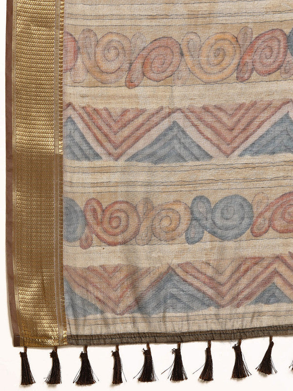 Multicolor Cotton Blend Printed Kalamkari Saree with Unstitched Blouse - Hiral Fashion | Swadesiicart