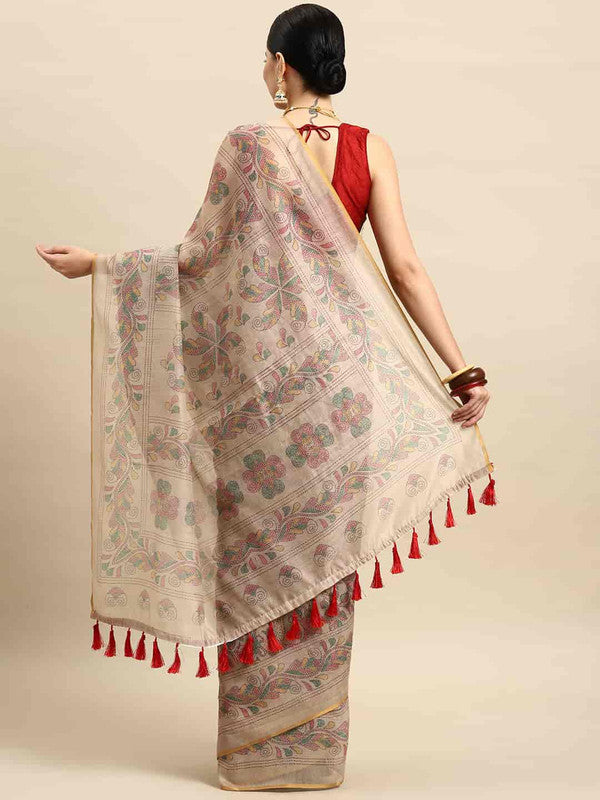 Multicolor Cotton Blend Printed Kalamkari Saree with Unstitched Blouse - Hiral Fashion | Swadesiicart
