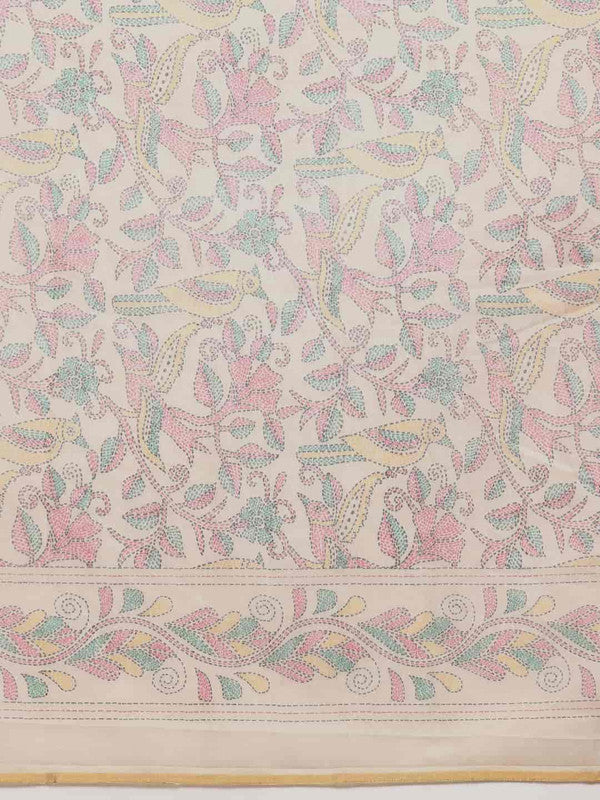 Multicolor Cotton Blend Printed Kalamkari Saree with Unstitched Blouse - Hiral Fashion | Swadesiicart
