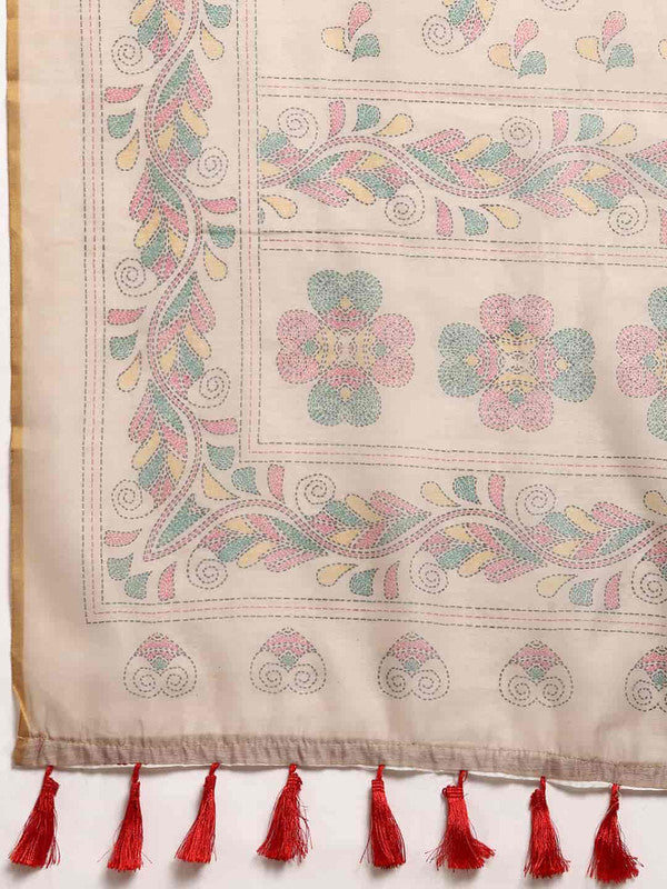 Multicolor Cotton Blend Printed Kalamkari Saree with Unstitched Blouse - Hiral Fashion | Swadesiicart