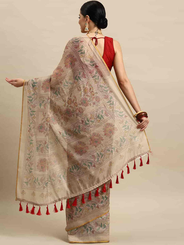 Multicolor Cotton Blend Printed Kalamkari Saree with Unstitched Blouse - Hiral Fashion | Swadesiicart